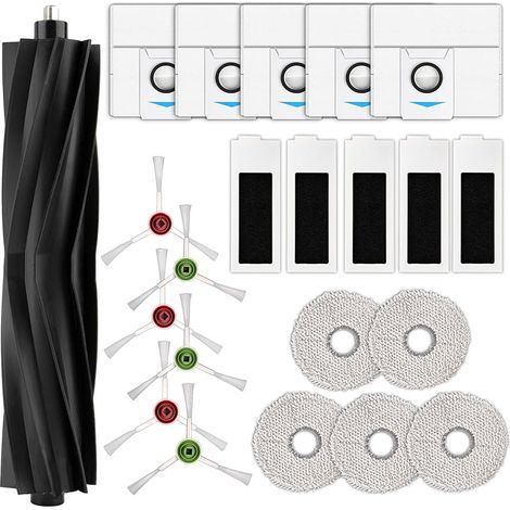(22 Pezzi) Ricambi T20 Omni per Robot Aspirapolvere Ecovacs Deebot T20 Omni/ T20e Omni/T20 Max/T20 Pro, 1 Spazzola Rotante, 6 Spazzole Laterali, 5 Sacchetti per la Polvere, 5 Filtri Hepa, 5 Panni (1/5)