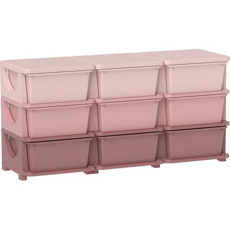 HOMCOM Kids Storage Units with Drawers 3 Tier Chest Dresser Tower Pink (1/5)
