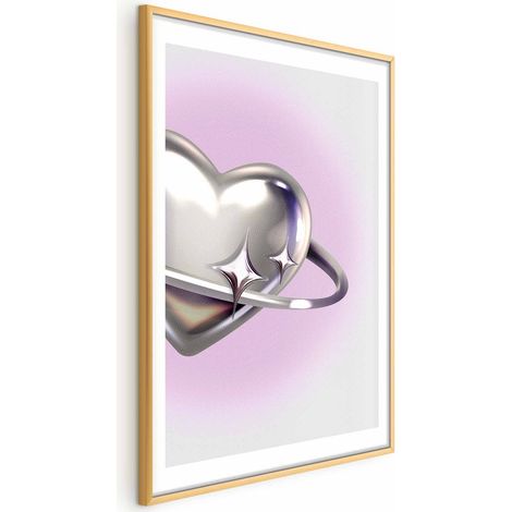 Poster – Kosmisches Herz – ein silbernes Herz mit einem Ring auf violettem Hintergrund (1/4)
