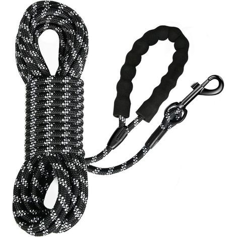 Longe pour Chien, Long Laisse Chien Corde avec Poignée Rembourrée pour Chiens de Petites à Grandes Taille, Noir (5m) (1/5)