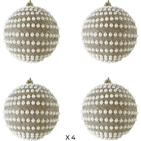 Rebecca Mobili Set 4 Decorazioni per Albero di Natale Palline Natalizie Plastica Color Oro