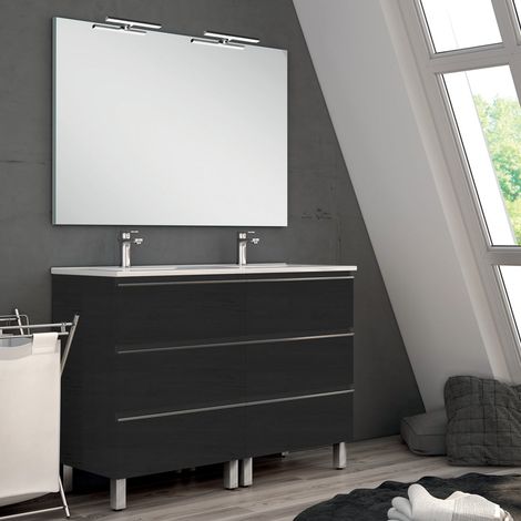 Meuble de salle de bain 140cm double vasque - 6 tiroirs - ebony (bois noir) - PALMA