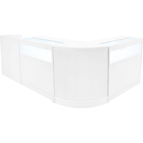 Set Mostradores Comerciales "LUNA" Blanco CM60 + 2xB900 + TB60 MDF y vidrio templado Estantes y puertas corredizas con cerradura Fácil Montaje Mostrador Recepción Expositor Comercial Mesa
