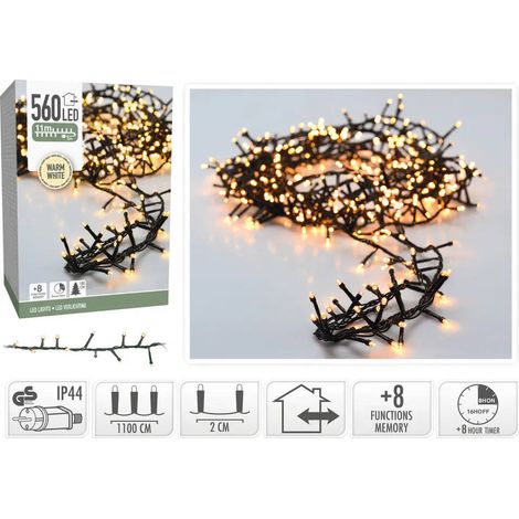 Guirnalda Exterior LED Cable Negro Blanco Cálido 11m Racimo Blanco Cálido 2700K (1/2)