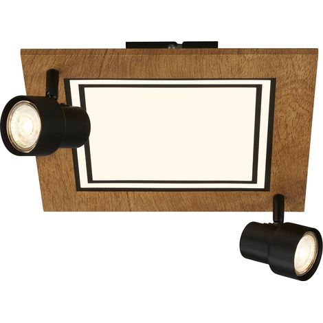 Plafonnier LED avec spots, lumière blanche chaude, plafonnier orientable, lampe LED en bois, lampe de salon 12W avec fonction mémoire, 295x295x155 mm (LxlxH) (1/3)