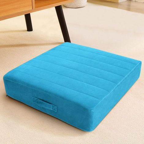 Coussin de sol carré pour adultes et enfants, grand tapis de méditation avec mousse épaisse et housse touffetée douce, grand tapis de sol lavable pour yoga assis 45 cm Bleu (1/5)