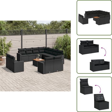 12-tlg. Garten-Sofagarnitur mit Kissen Schwarz Poly Rattan - Gartenmöbel Set - Esszimmergarnitur Outdoor - Lounge Möbel - Rattan Gartenset - Balkonmöbel (1/5)