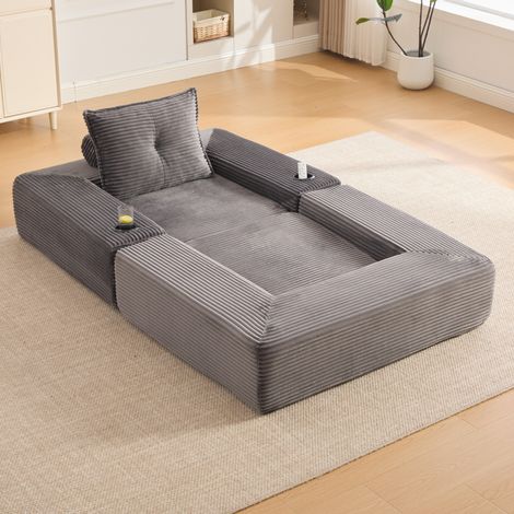 Divano letto 122x98x80 cm grigio scuro, portabicchieri e tasche, velluto a coste MEUBLIV (1/5)
