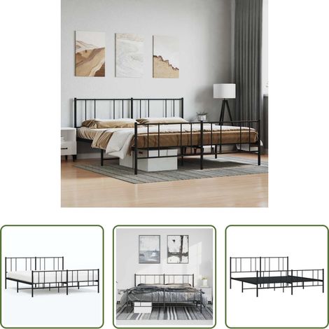 vidaXL Lit métallique - Cadre de lit métal sans matelas avec pied de lit noir 193x203cm (1/5)
