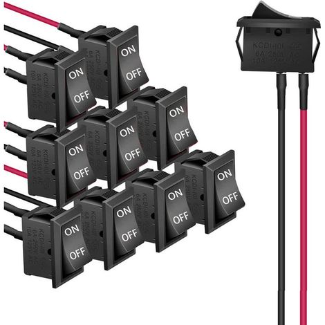 10pcs On/Off Interrupteur Bascule,on/Off Bouton poussoir Interrupteur,Voiture interrupteur 12V 6A/250V 10A/125VAC SPST Précâblé Mini Bateau Commutateur pour Voiture,Camion,noir