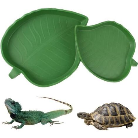 2 Pièces Nourriture pour Abreuvoir Tortue Plat de Reptile-Gamelle d'eau pour Tortue en Forme de Feuille pour Petits Animaux (1/4)