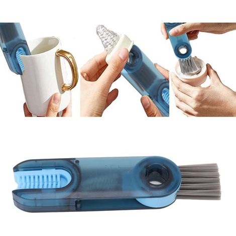 BelleRise - Brosse nettoyage 3-en-1 – WT01 – tournante 360° pour couvercles, biberons et tétines – bleu (1/4)