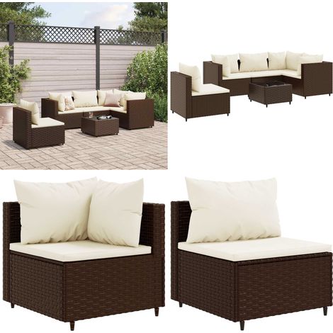 6-tlg. Garten-Lounge-Set mit Kissen Braun Poly Rattan - Gartensets - Lounge Set - Gartenmöbel - Rattan Möbel - Outdoor Möbel - Home & Living