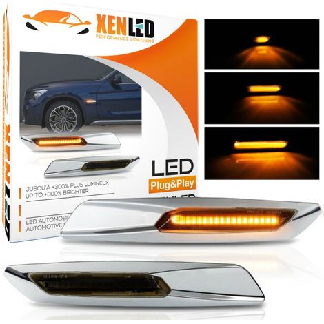 Répétiteurs latéraux défilants LED BMW Série E81, E82, E87, E88, E90, E91, E92, E93, E60 et E61- Chromée / Fumée