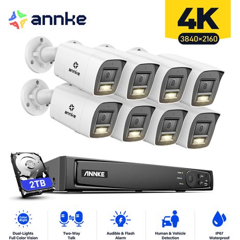 ANNKE 4K Kits de Videovigilancia Exterior 8CH NVR 8×Cámara Smart Doble Luz Audio Bidireccional,Visión Nocturna,Detección Movimiento Kit de Cámara Vigilancia Cable 2TB