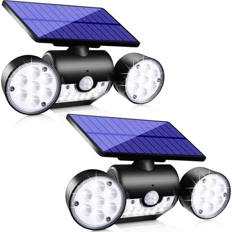 Applique solaire extérieure 30 LED à 3 têtes, lampe de jardin avec détection, éclairage LED IP65 pour terrasse, cour, allée et espace paysager, 1 W, 4,2 V(2pcs) (1/5)