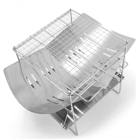 Barbecue pliable au charbon de bois, portable, en acier inoxydable, idéal pour le camping, les voyages, les vacances, les parcs, les jardins et la plage. (1/2)