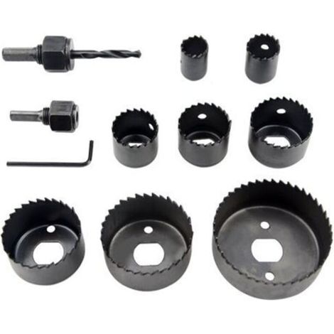11-Piece Hole Saw Kit (with 2 mandrels, 8 blades and 1 hex key) Drill Bit Set for Woodworking, PVC and Plaster Pipes (1/4)