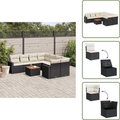 Salon de jardin 9 pcs avec coussins noir résine tressée - Ensemble Salon De Jardin - Mobilier Extérieur - Jardin Design - Chaise Lounge - Set Salon (1/5)
