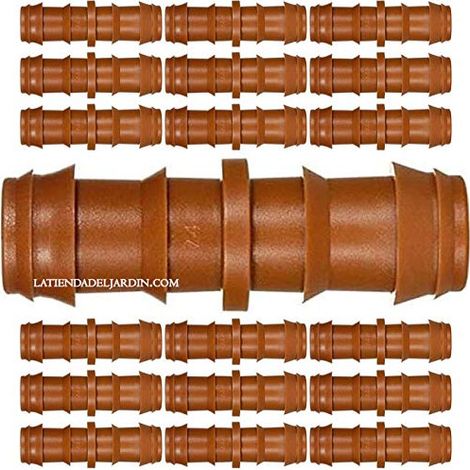 Lot de 50 Jonction cannelés goutte à goutte 16mm marron. Raccord pour tube d'irrigation de diamètre 16 mm (1/5)