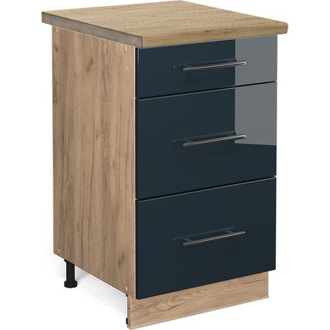 Mobiletto base per cucina Fame-Line, Blu scuro lucido, 50 cm , PL Rovere, Vicco