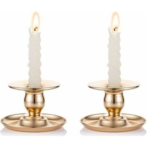 2 Golden Brass Metal Candle Holders, Window Display or Fireplace Decor