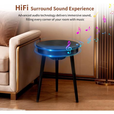 Tavolino Basso con Bluetooth Speaker per Soggiorno Tavolino Caffè con Porta USB 40x40x57cm