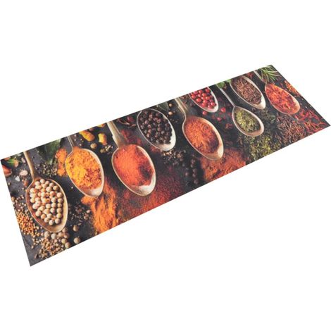 Tapis de cuisine lavable à motifs de cuillères et d'épices, 60 x 180 cm, en velours