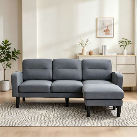 Canapé d'angle modulable 204x136x80 cm en tissu gris, avec rangement pour salon FloraGrace (1/5)