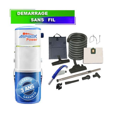 Aspirateur Central type ALDES, ASPIBOX POWER - Garantie 4 ans - Surface jusqu’à 400 m² - Set de nettoyage, 0101AP55