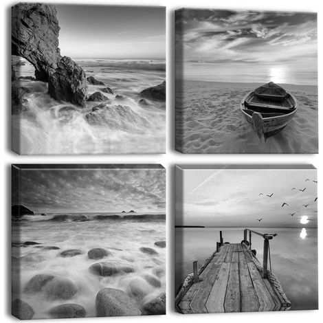 Artscope 4-teilig Leinwandbilder Seaside-Grau Kunstdruck 30x30cm (1/5)