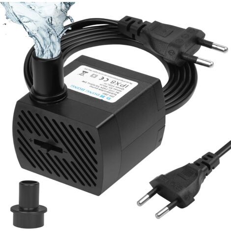 Mini Pompe à Eau Submersible (350 L/H, 5 W), Pompe Aquarium Ultra-Silencieux et 2 Buses, Ajustable Pompe Fontaine pour Étang Poisson Fontaine Réservoir de Poissons (1/5)