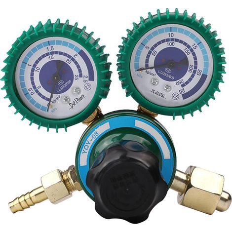 Régulateur de pression d'oxygène gaz de soudage O2 manomètre débitmètre réducteur d'oxygène industriel - Vert & Cuivre (1/5)