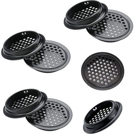 Lot de 6 grilles de ventilation rondes en acier inoxydable noir de 53 mm, pour cuisine, salle de bain et dressing. (1/5)