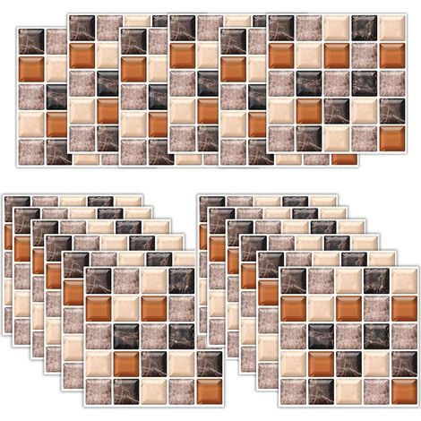 Autocollant Tuile Mosaïque 18PCS Papier Peint Amovible Mur Auto Adhésif pour la Salle Bain Cuisine Backsplash Décoratifs Carrelage Murs Meubles Stickers Autocollant Mural Imperméable 20x20cm (1/5)