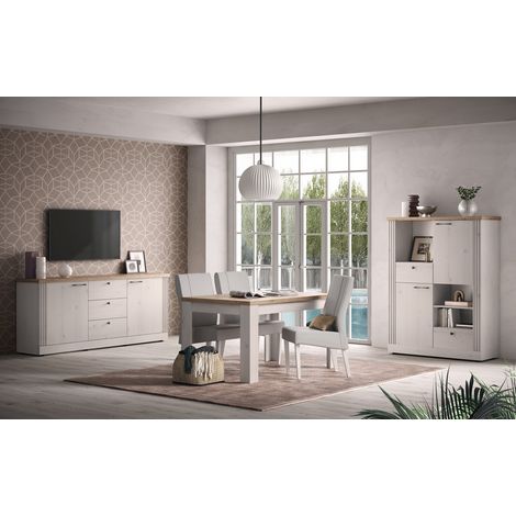 Salle à manger complète contemporaine chêne blanc Elbeth (1/5)