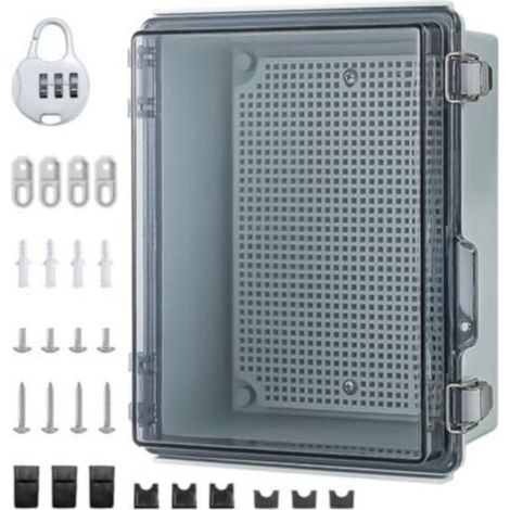 Caja eléctrica exterior impermeable, caja impermeable IP65, caja de conexiones de ABS, caja eléctrica exterior impermeable con accesorios de montaje en pared y cerradura (230 x 165 x 120 mm)