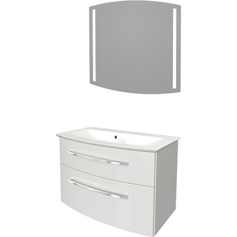 Fackelmann B.STYLE Badmöbel Set – Waschbecken mit Unterschrank und LED-Spiegel – Waschbeckenunterschrank 80 cm hängend breit in Weiß Hochglanz – Badspiegel mit Beleuchtung"-"90179145 (1/5)