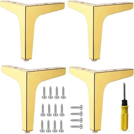 4 pièces Pieds de Meubles Or,15cm Pied de Canapé en Métal,Charge Jusqu'à 800kg,Pieds de Meuble Moderne Triangulaire pour Canapé, Table,Lit, Armoire (1/5)