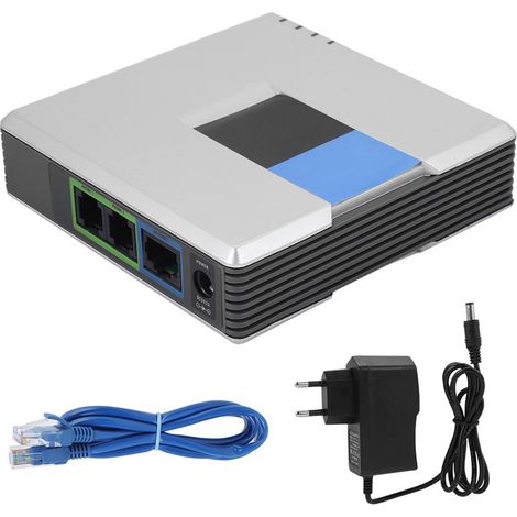 Gateway VoIP, telefono internet, adattatore SIP a 2 porte, cavo RJ45 per Linksys PAP2T, spina europea, 100-240 V.