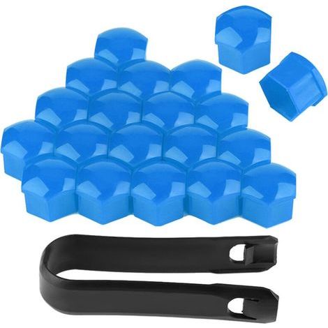 Lot de 20 cache-écrous de roue de voiture 19 mm, protection extérieure pour moyeu de roue (bleu) (1/5)