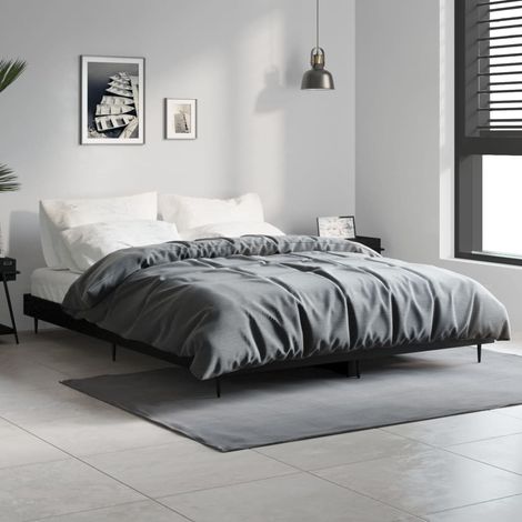 Lit double-140 x 190 cm, Cadre de lit, Lit adulte, Structure de lit noir 140x190 cm bois d'ingénierie PDKEI62412 (1/5)