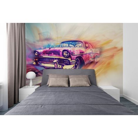 Papier peint Voiture – Aquarelle rétro dynamique - 150 x 250 cm (1/2)