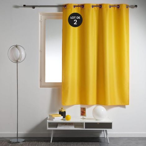 Lot de 2 rideaux spécial petites fenêtres 140 x 180 cm Essentiel Jaune (1/2)