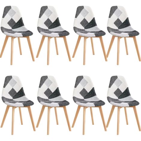 Set di 8 sedie da pranzo patchwork in tessuto con gambe in legno HOMVRA (1/5)