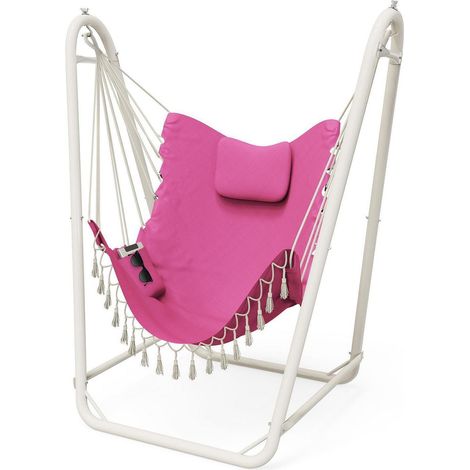 Hängesessel mit Ständer, belastbar 159 kg, für Innen & Außen, inkl. Baumwoll-Hängesessel, Rosa (1/5)