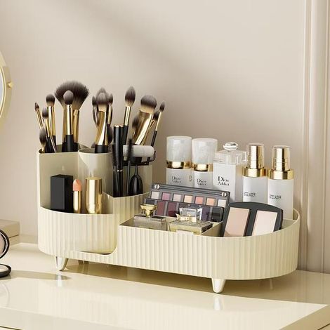 360° drehbarer Make-up-Organizer mit 5 Fächern 2-in-1 drehbarer Make-up-Organizer mit 5 Fächern für Kosmetik, Hautpflege, Parfüm, Pinsel und mehr (1/4)