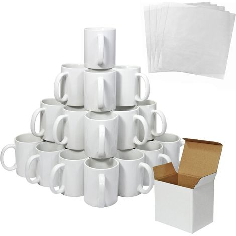 36 Tazas de Sublimación Blancas de Cerámica AAA, Tazas 11 oz 11 Onzas,Tazas para Sublimar Personalizar, Aptas para Lavaplatos+Microondas+5 Hojas de Sublimación +Cajas de Presentación Protectoras.