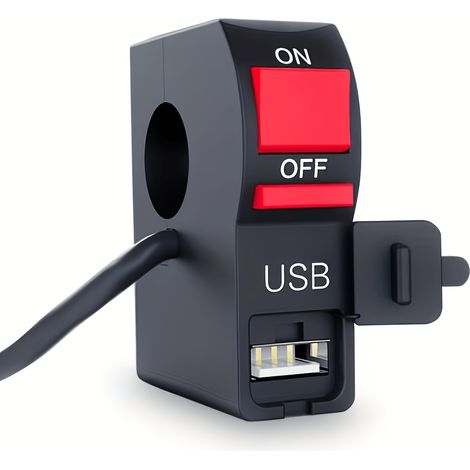 Commutateur de guidon de moto 22 mm (bouton Marche/Arrêt) avec chargeur USB – Connecteur à 4 fils (1/5)