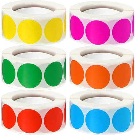 6 Rollen runde Punktaufkleber, runde Siegeletiketten für Kategorien, 2,5 cm selbstklebende, beschreibbare Oberfläche für Inventur (1/5)